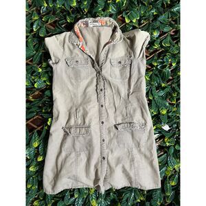 Vintage y2k Forever 21 Tan Corduroy Button Up Mini Dress Size M